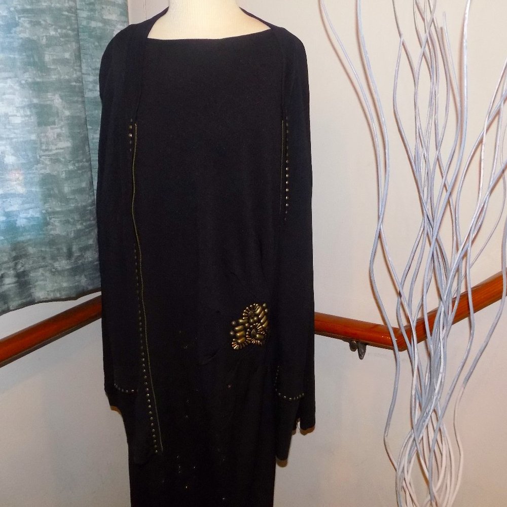 JONES NEW YORK Black Knit Dress Cable & Gauge Black Knit Jacket Size Large 2 PC